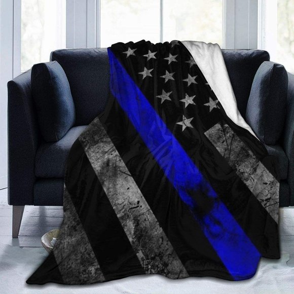 Blue Line American Flag Sherpa Oversized American Flag Throw Blanket - Picture 1 of 5